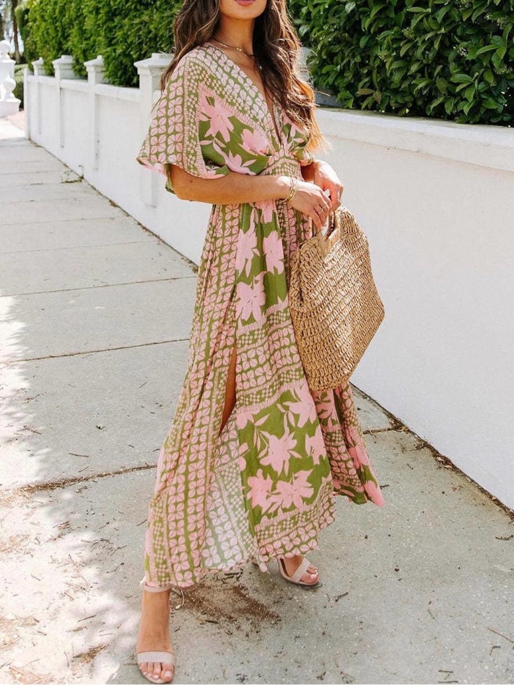 Sister Amy Women's Boho Floral Print Beach Party Flowy Ruffle Midi Dress. Size S